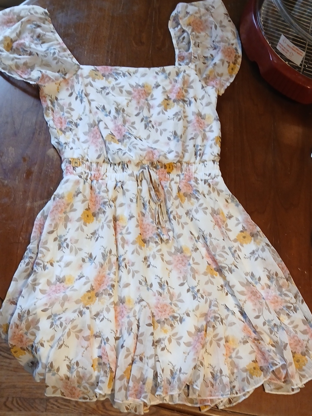 GUC Mi Ami Pink Yellow White Floral Dress Sheer Summery